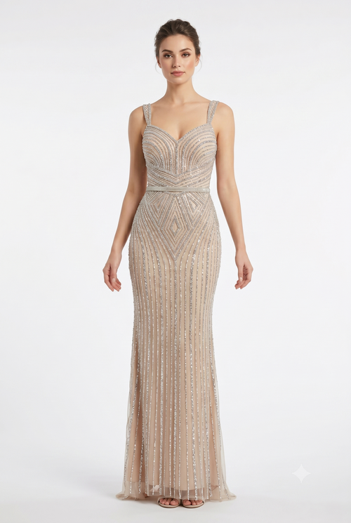 Sleeveless Beaded Mermaid Prom Dress Crystal Rhinestone Strapless Evening Gown by CT-2653