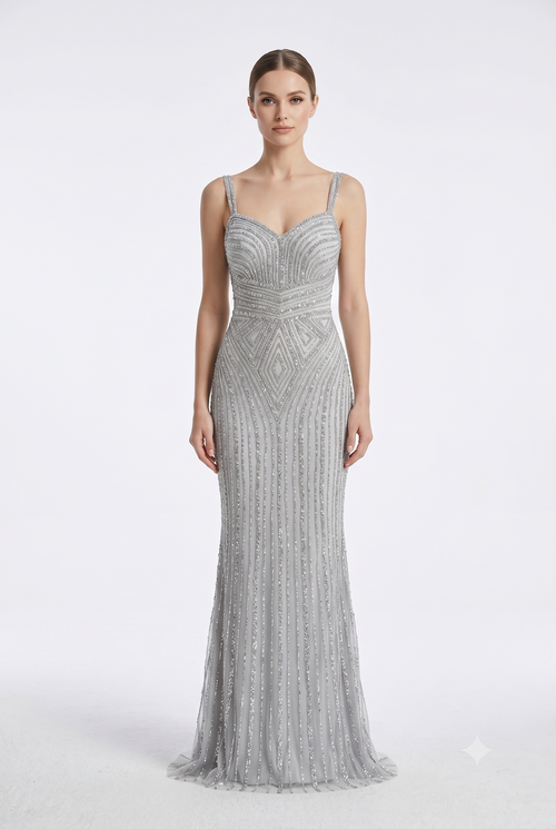 Sleeveless Beaded Mermaid Prom Dress Crystal Rhinestone Strapless Evening Gown by CT-2653