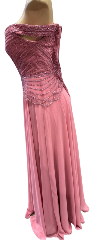 Off-Shoulder Beaded Chiffon A-Line Mother of the Bride Dress with Cap Sleeve by CT-2677