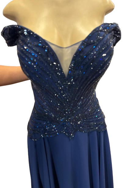Off-Shoulder Beaded Chiffon A-Line Mother of the Bride Dress with Cap Sleeve by CT-2677