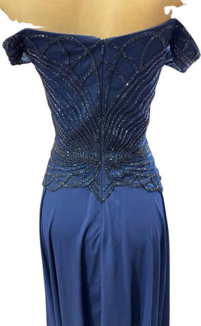 Off-Shoulder Beaded Chiffon A-Line Mother of the Bride Dress with Cap Sleeve by CT-2677