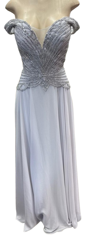 Off-Shoulder Beaded Chiffon A-Line Mother of the Bride Dress with Cap Sleeve by CT-2677