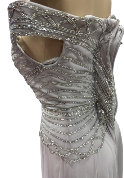 Off-Shoulder Beaded Chiffon A-Line Mother of the Bride Dress with Cap Sleeve by CT-2677