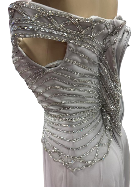 Off-Shoulder Beaded Chiffon A-Line Mother of the Bride Dress with Cap Sleeve by CT-2677