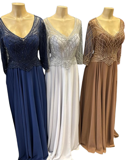 Sequin Beaded Deep V-Neck A-Line Floral Lace Bodice Formal Evening Gown by Ct-2678