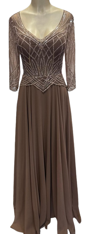 Sequin Beaded Deep V-Neck A-Line Floral Lace Bodice Formal Evening Gown by Ct-2678