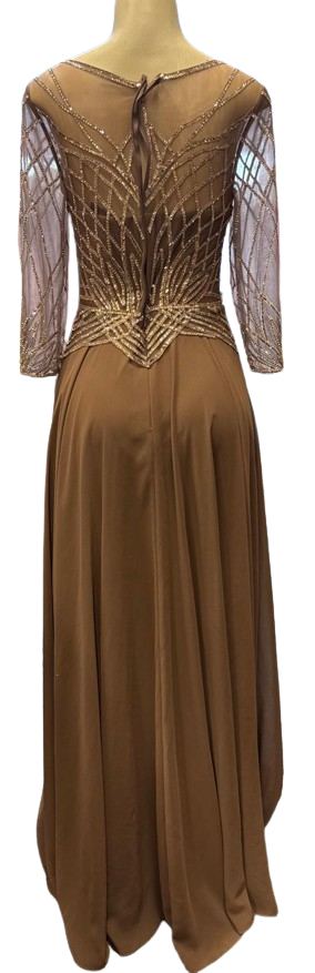 Sequin Beaded Deep V-Neck A-Line Floral Lace Bodice Formal Evening Gown by Ct-2678