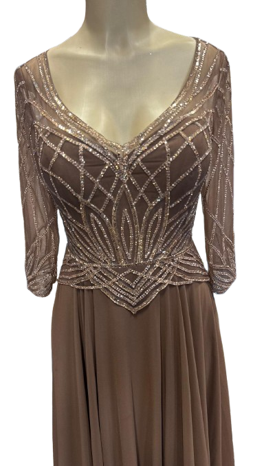 Sequin Beaded Deep V-Neck A-Line Floral Lace Bodice Formal Evening Gown by Ct-2678