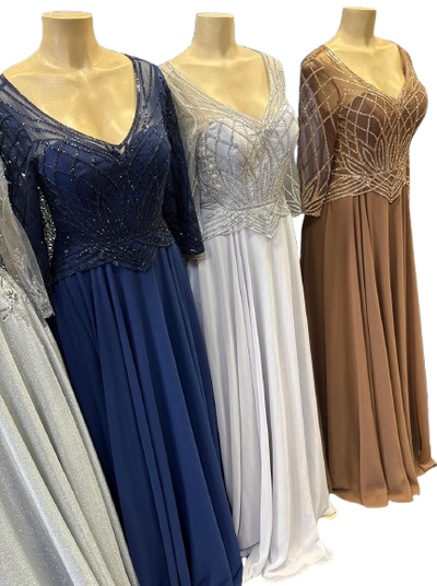 Sequin Beaded Deep V-Neck A-Line Floral Lace Bodice Formal Evening Gown by Ct-2678