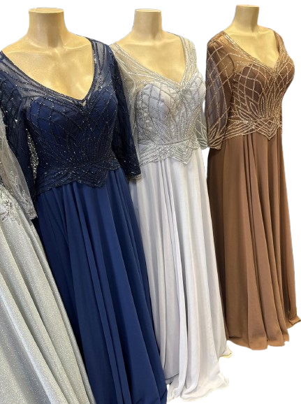 Sequin Beaded Deep V-Neck A-Line Floral Lace Bodice Formal Evening Gown by Ct-2678