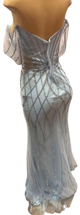 Beaded Diamond Mermaid Prom Dress with Cold-Shoulder Flutter Sleeves & High Slit by CT-2679