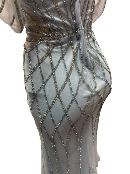 Beaded Diamond Mermaid Prom Dress with Cold-Shoulder Flutter Sleeves & High Slit by CT-2679