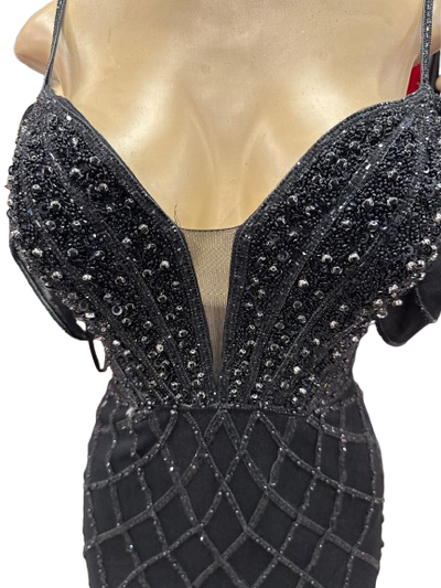 Beaded Diamond Mermaid Prom Dress with Cold-Shoulder Flutter Sleeves & High Slit by CT-2679