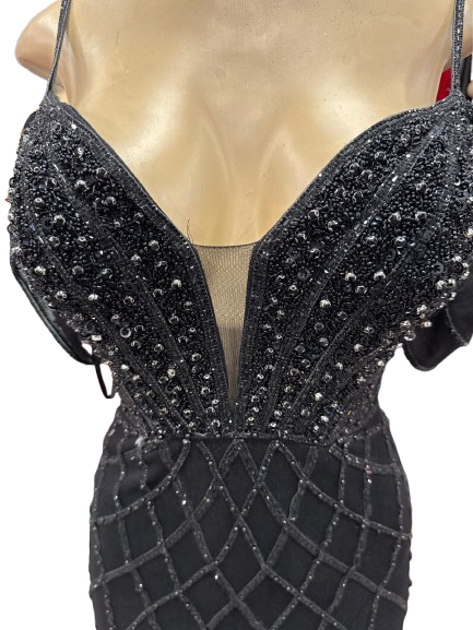 Beaded Diamond Mermaid Prom Dress with Cold-Shoulder Flutter Sleeves & High Slit by CT-2679