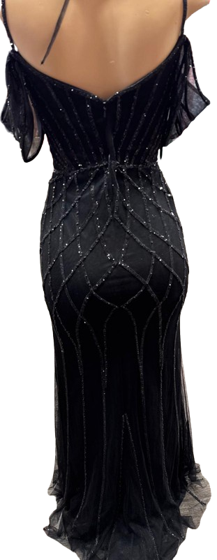 Beaded Diamond Mermaid Prom Dress with Cold-Shoulder Flutter Sleeves & High Slit by CT-2679