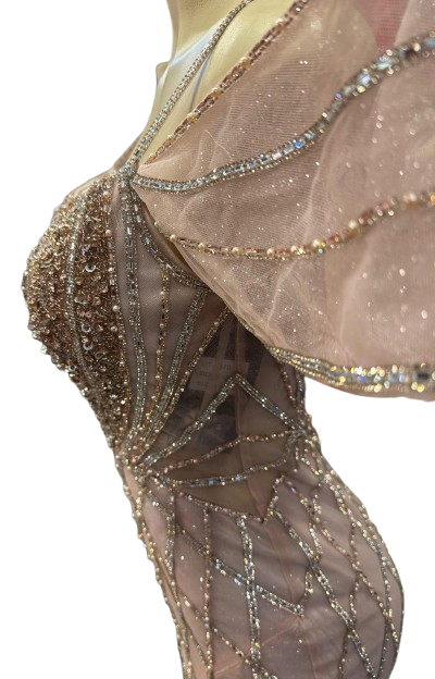 Beaded Diamond Mermaid Prom Dress with Cold-Shoulder Flutter Sleeves & High Slit by CT-2679