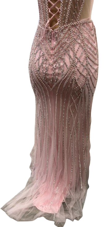 Beaded Mermaid Prom Dress Illusion Corset Gown with Rhinestone Detail Evening Dress by CT-2684
