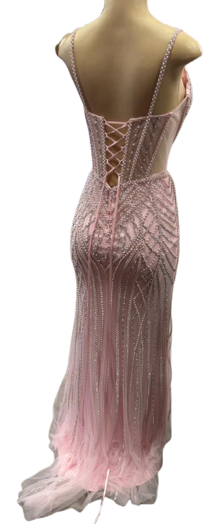 Beaded Mermaid Prom Dress Illusion Corset Gown with Rhinestone Detail Evening Dress by CT-2684