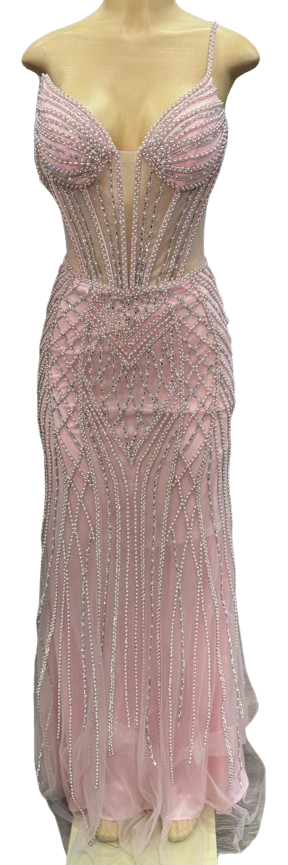 Beaded Mermaid Prom Dress Illusion Corset Gown with Rhinestone Detail Evening Dress by CT-2684