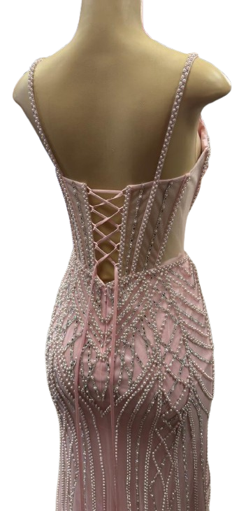 Beaded Mermaid Prom Dress Illusion Corset Gown with Rhinestone Detail Evening Dress by CT-2684