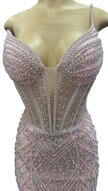 Beaded Mermaid Prom Dress Illusion Corset Gown with Rhinestone Detail Evening Dress by CT-2684