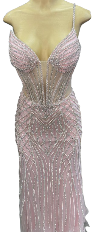 Beaded Mermaid Prom Dress Illusion Corset Gown with Rhinestone Detail Evening Dress by CT-2684