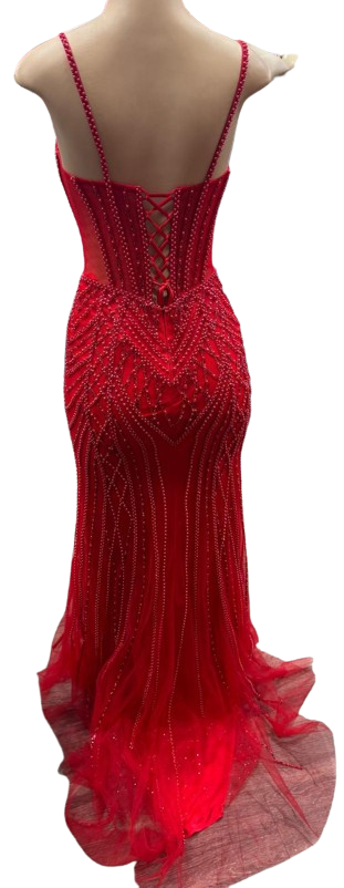 Beaded Mermaid Prom Dress Illusion Corset Gown with Rhinestone Detail Evening Dress by CT-2684