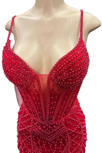 Beaded Mermaid Prom Dress Illusion Corset Gown with Rhinestone Detail Evening Dress by CT-2684