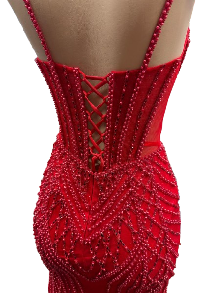 Beaded Mermaid Prom Dress Illusion Corset Gown with Rhinestone Detail Evening Dress by CT-2684