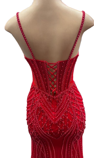 Beaded Mermaid Prom Dress Illusion Corset Gown with Rhinestone Detail Evening Dress by CT-2684