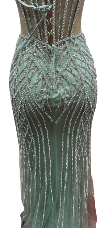 Beaded Mermaid Prom Dress Illusion Corset Gown with Rhinestone Detail Evening Dress by CT-2684