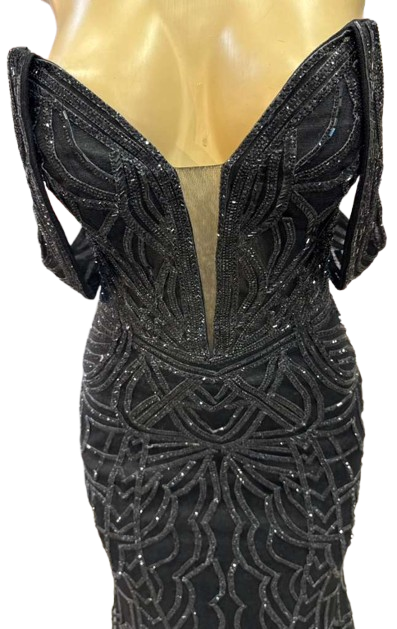 Off-Shoulder Plunging V-Neck Fully Sequin Beaded Lace-Up Back Mermaid Prom Dress by CT-2685