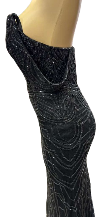 Off-Shoulder Plunging V-Neck Fully Sequin Beaded Lace-Up Back Mermaid Prom Dress by CT-2685