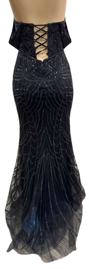 Off-Shoulder Plunging V-Neck Fully Sequin Beaded Lace-Up Back Mermaid Prom Dress by CT-2685