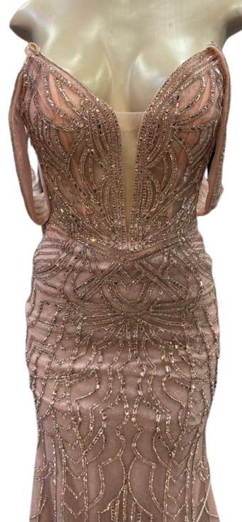 Off-Shoulder Plunging V-Neck Fully Sequin Beaded Lace-Up Back Mermaid Prom Dress by CT-2685