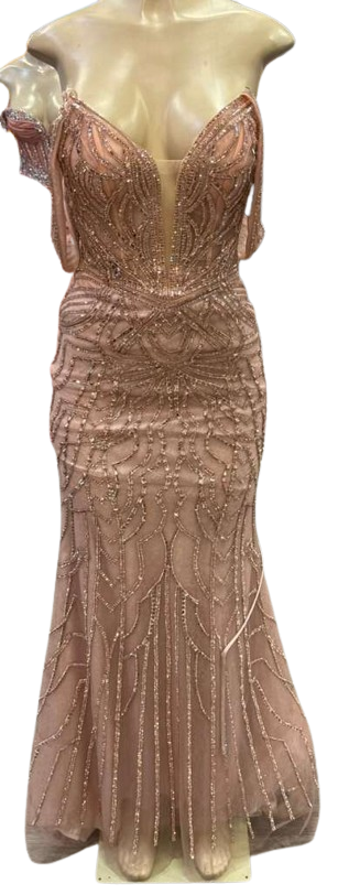 Off-Shoulder Plunging V-Neck Fully Sequin Beaded Lace-Up Back Mermaid Prom Dress by CT-2685