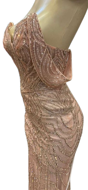 Off-Shoulder Plunging V-Neck Fully Sequin Beaded Lace-Up Back Mermaid Prom Dress by CT-2685
