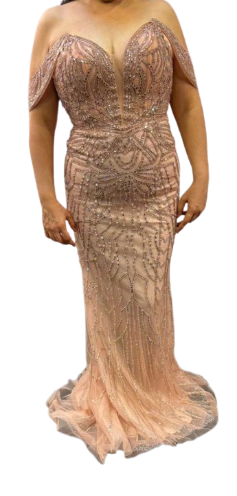 Off-Shoulder Plunging V-Neck Fully Sequin Beaded Lace-Up Back Mermaid Prom Dress by CT-2685