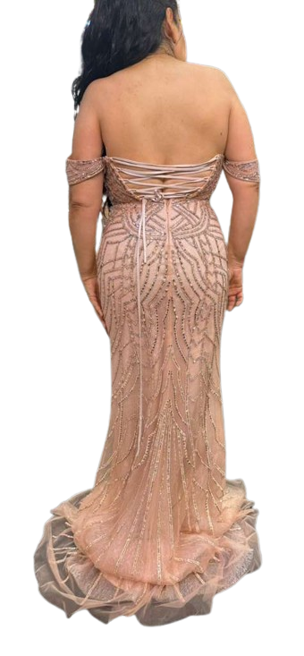 Off-Shoulder Plunging V-Neck Fully Sequin Beaded Lace-Up Back Mermaid Prom Dress by CT-2685
