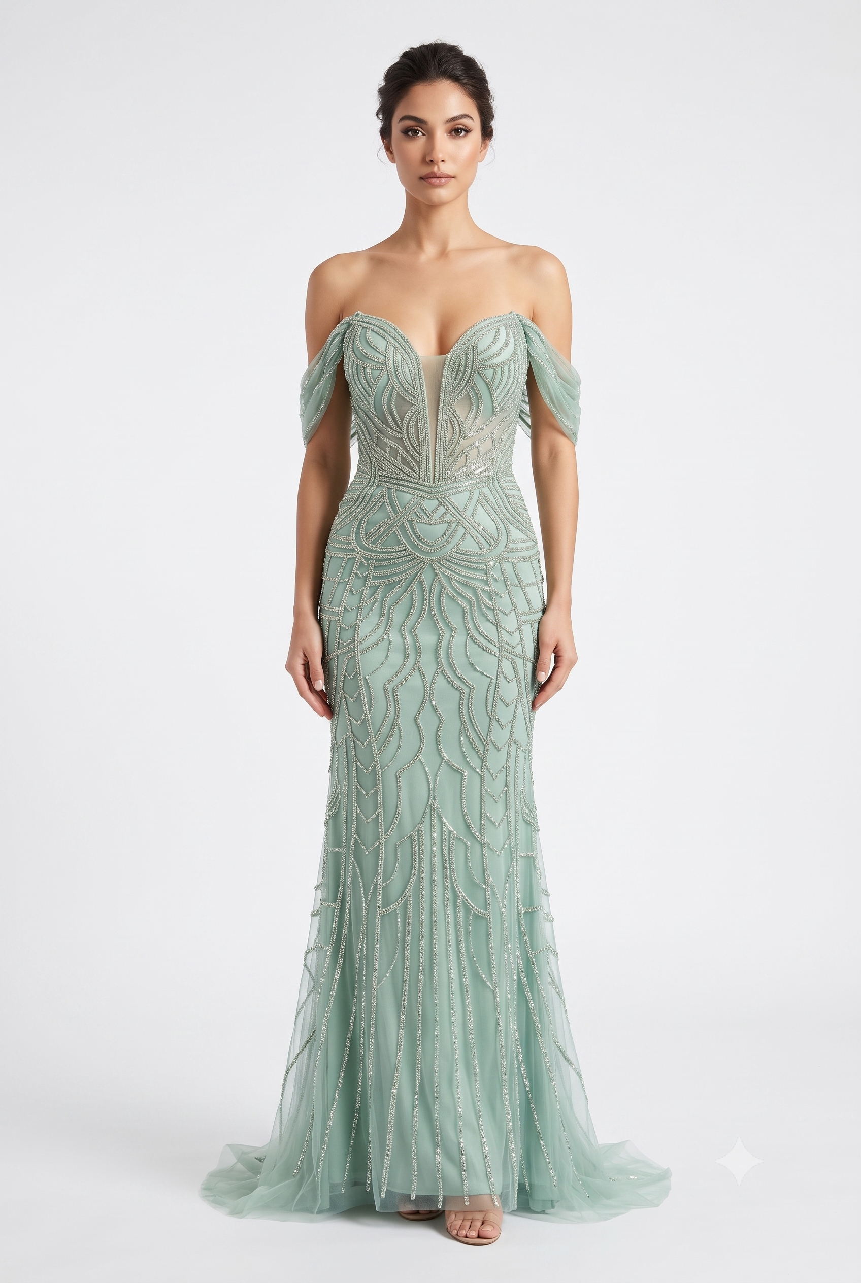 Off-Shoulder V-Neck Mermaid Prom Dress by CT-2685