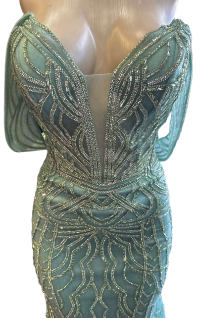 Off-Shoulder Plunging V-Neck Fully Sequin Beaded Lace-Up Back Mermaid Prom Dress by CT-2685