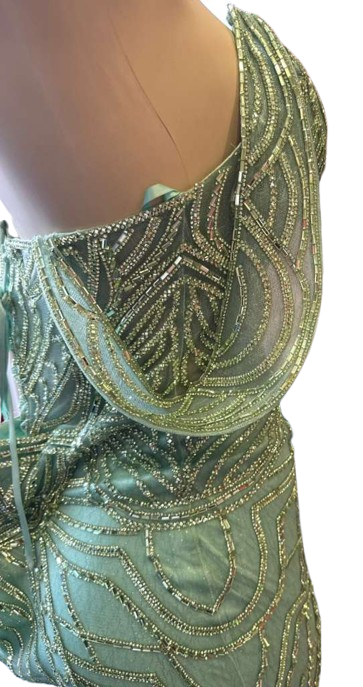Off-Shoulder Plunging V-Neck Fully Sequin Beaded Lace-Up Back Mermaid Prom Dress by CT-2685