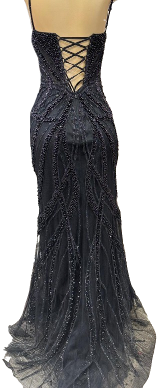Pearl Beaded Mermaid Prom Dress V-Neck Spaghetti Strap Lace-Up Back Formal Evening Gown by CT-2687