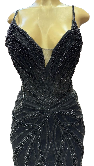 Pearl Beaded Mermaid Prom Dress V-Neck Spaghetti Strap Lace-Up Back Formal Evening Gown by CT-2687