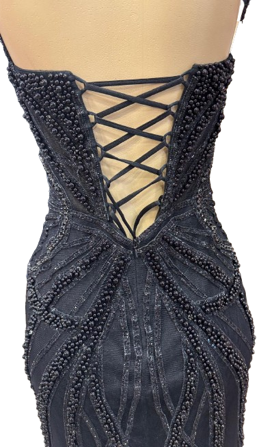 Pearl Beaded Mermaid Prom Dress V-Neck Spaghetti Strap Lace-Up Back Formal Evening Gown by CT-2687