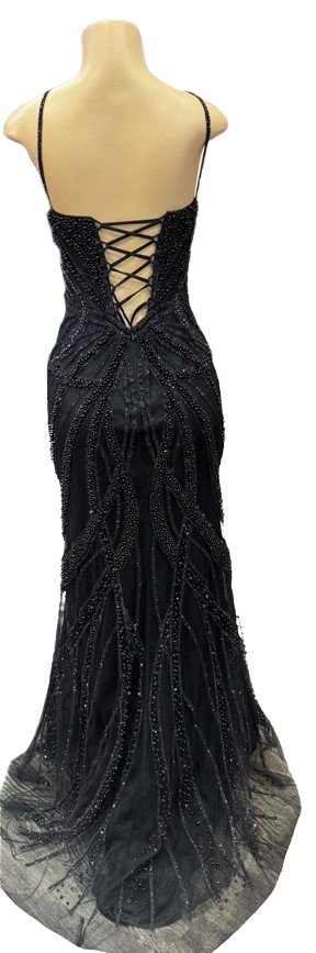 Pearl Beaded Mermaid Prom Dress V-Neck Spaghetti Strap Lace-Up Back Formal Evening Gown by CT-2687