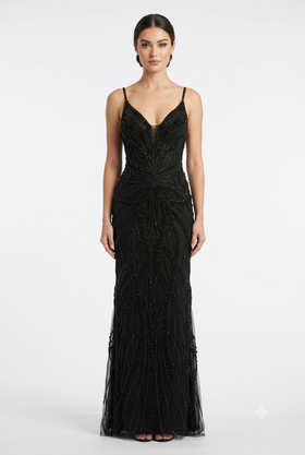 Pearl Beaded Mermaid Prom Dress V-Neck Spaghetti Strap Lace-Up Back Formal Evening Gown by CT-2687