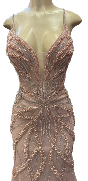 Pearl Beaded Mermaid Prom Dress V-Neck Spaghetti Strap Lace-Up Back Formal Evening Gown by CT-2687