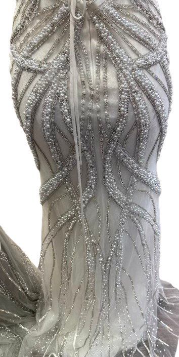 Pearl Beaded Mermaid Prom Dress V-Neck Spaghetti Strap Lace-Up Back Formal Evening Gown by 2687