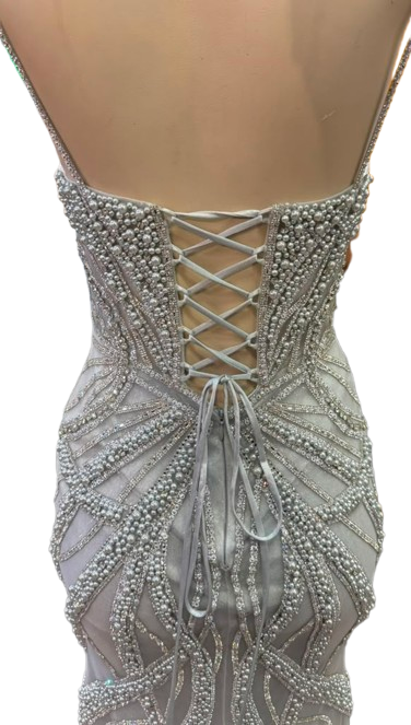 Pearl Beaded Mermaid Prom Dress V-Neck Spaghetti Strap Lace-Up Back Formal Evening Gown by 2687